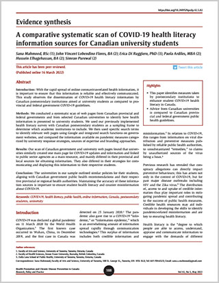 Evidence synthesis – A comparative systematic scan of COVID-19 health literacy information sources for Canadian university students