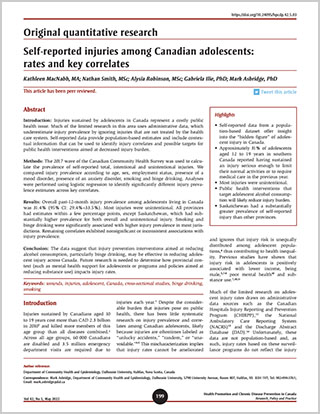 Original quantitative research – Self-reported injuries among Canadian adolescents: rates and key correlates