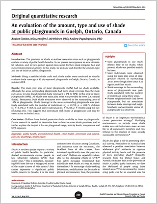Original quantitative research – An evaluation of the amount, type, and use of shade at public playgrounds in Guelph, Ontario, Canada