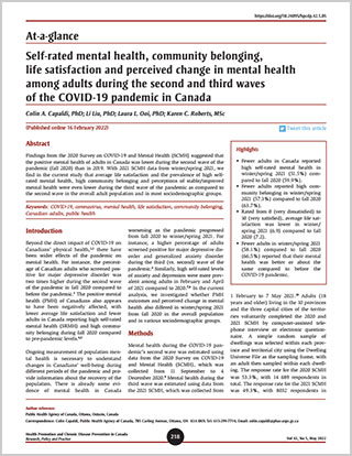 At-a-glance – Self-rated mental health, community belonging, life satisfaction and perceived change in mental health among adults during the second and third waves of the COVID-19 pandemic in Canada
