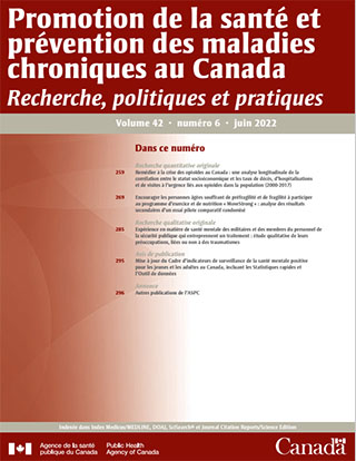 Promotion de la santé et prévention des maladies chroniques au Canada, Vol 42, no 6, 2022