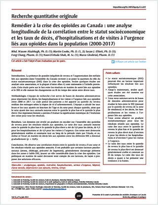 Recherche quantitative originale – Remédier à la crise des opioïdes au Canada : une analyse longitudinale de la corrélation entre le statut socioéconomique et les taux de décès, d’hospitalisations et de visites à l’urgence liés aux opioïdes dans la population (2000-2017)