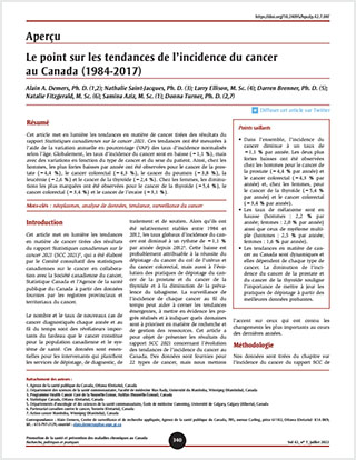 Aperçu – Le point sur les tendances de l’incidence du cancer au Canada (1984-2017)