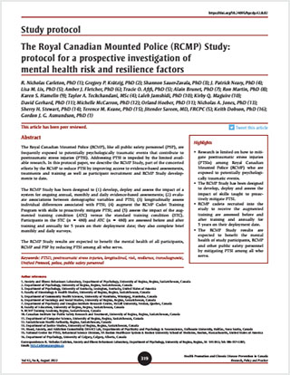Study protocol – The Royal Canadian Mounted Police (RCMP) Study: protocol for a prospective investigation of mental health risk and resilience factors