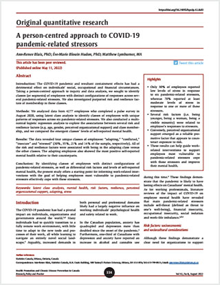 Original quantitative research – A person-centred approach to COVID-19 pandemic-related stressors