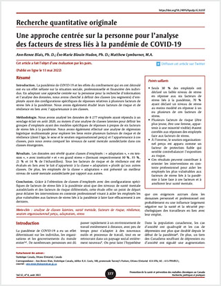 Recherche quantitative originale – Une approche centrée sur la personne pour l’analyse des facteurs de stress liés à la pandémie de COVID-19