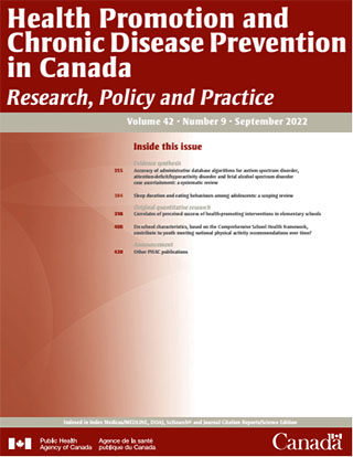 Health Promotion and Chronic Disease Prevention in Canada, Vol 42, No 9, September 2022