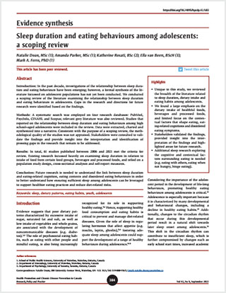 Evidence synthesis – Sleep duration and eating behaviours among adolescents: a scoping review