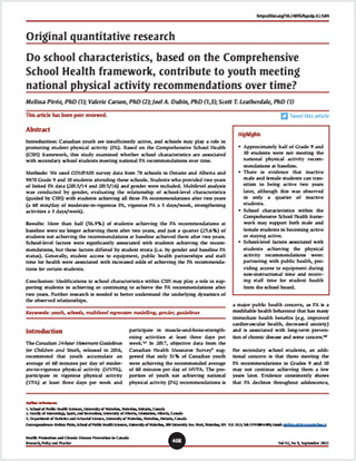Original quantitative research – Do school characteristics, based on the Comprehensive School Health Framework, contribute to youth meeting national physical activity recommendations over time?