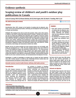 Evidence synthesis – Scoping review of children’s and youth’s outdoor play publications in Canada