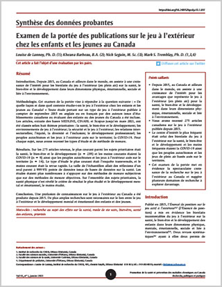 Synthèse des données probantes – Examen de la portée des publications sur le jeu à l’extérieur chez les enfants et les jeunes au Canada