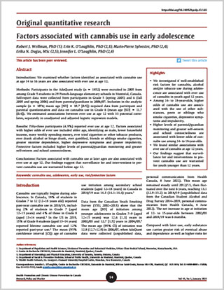 Original quantitative research – Factors associated with cannabis use in early adolescence