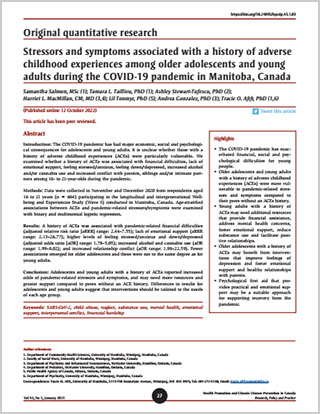 Original quantitative research – Stressors and symptoms associated with a history of adverse childhood experiences among older adolescents and young adults during the COVID-19 pandemic in Manitoba, Canada