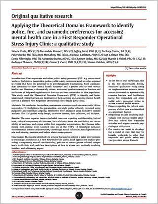 Original qualitative research – Applying the Theoretical Domains Framework to identify police, fire, and paramedic preferences for accessing mental health care in a First Responder Operational Stress Injury Clinic: a qualitative study