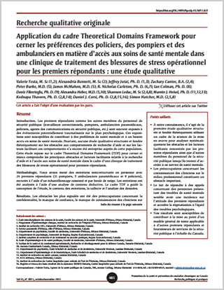 Recherche qualitative originale – Application du cadre Theoretical Domains Framework pour cerner les préférences des policiers, des pompiers et des ambulanciers en matière d’accès aux soins de santé mentale dans une clinique de traitement des blessures de stress opérationnel pour les premiers répondants : une étude qualitative