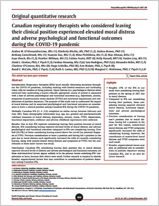 Original quantitative research – Canadian respiratory therapists who considered leaving their clinical position experienced elevated moral distress and adverse psychological and functional outcomes during the COVID-19 pandemic