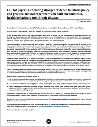 Call for papers: Generating stronger evidence to inform policy and practice: natural experiments on built environments, health behaviours and chronic diseases
