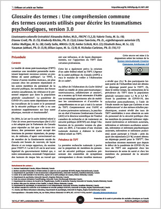 Glossaire des termes : Une compréhension commune des termes courants utilisés pour décrire les traumatismes psychologiques, version 3.0