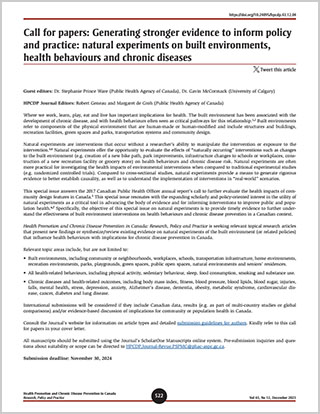 Call for papers: Generating stronger evidence to inform policy and practice: natural experiments on built environments, health behaviours and chronic diseases