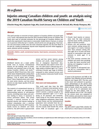 At-a-glance – Injuries among Canadian children and youth: an analysis using the 2019 Canadian Health Survey on Children and Youth
