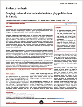 Evidence synthesis – Scoping review of adult-oriented outdoor play publications in Canada