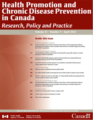 Health Promotion and Chronic Disease Prevention in Canada, Vol 43, No 4, 2023