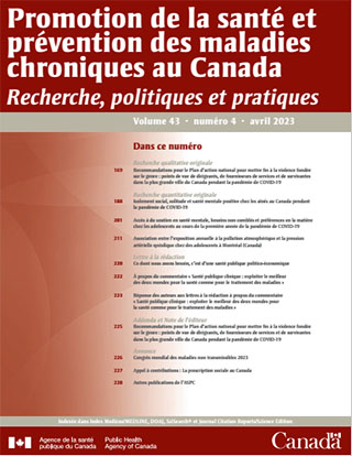 Promotion de la santé et prévention des maladies chroniques au Canada, volume 43, No 4, 2023