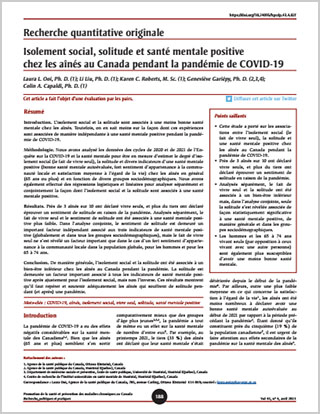 Recherche quantitative originale  – Isolement social, solitude et santé mentale positive chez les aînés au Canada pendant la pandémie de COVID-19