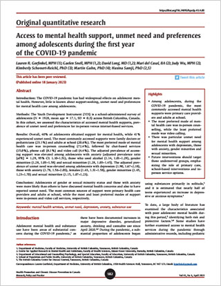 Original quantitative research – Access to mental health support, unmet need and preferences among adolescents during the first year of the COVID-19 pandemic
