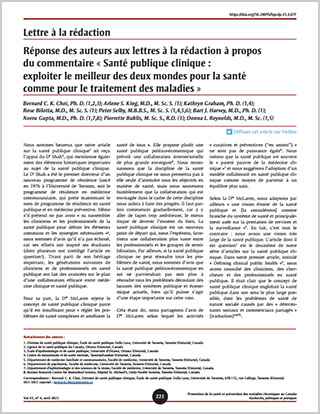 Lettre à la rédaction – Réponse des auteurs aux lettres à la rédaction à propos du commentaire « Santé publique clinique : exploiter le meilleur des deux mondes pour la santé comme pour le traitement des maladies »