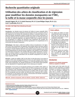 Recherche quantitative originale – Utilisation des arbres de classification et de régression pour modéliser les données manquantes sur l’IMC, la taille et la masse corporelle chez les jeunes