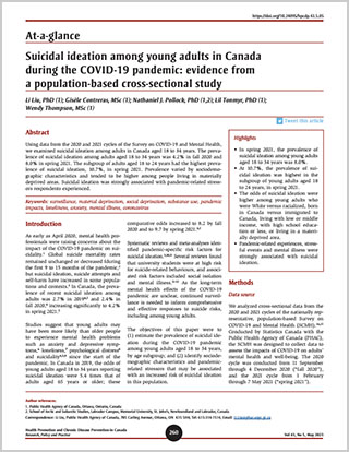 At-a-glance – Suicidal ideation among young adults in Canada during the COVID-19 pandemic: evidence from a population-based cross-sectional study