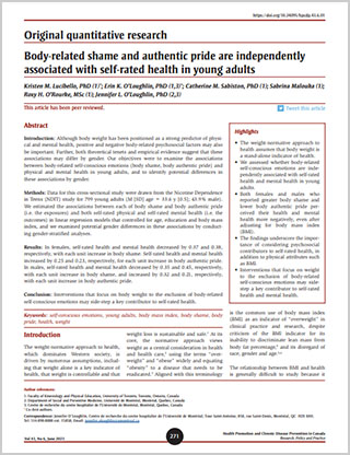 Original quantitative research – Body-related shame and authentic pride are independently associated with self-rated health in young adults