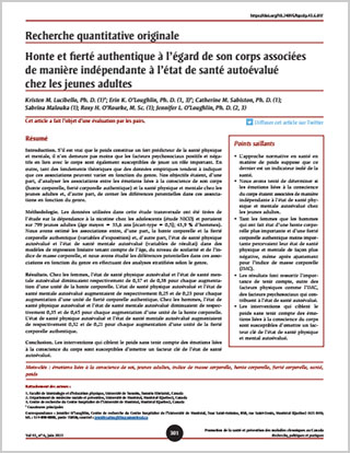 Recherche quantitative originale – Honte et fierté authentique à l’égard de son corps associées de manière indépendante à l’état de santé autoévalué chez les jeunes adultes