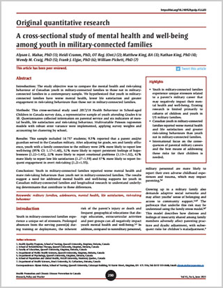 Original quantitative research – A cross-sectional study of mental health and well-being among youth in military-connected families 