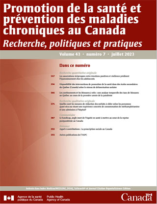 Promotion de la santé et prévention des maladies chroniques au Canada, volume 43, no 7, juillet 2023