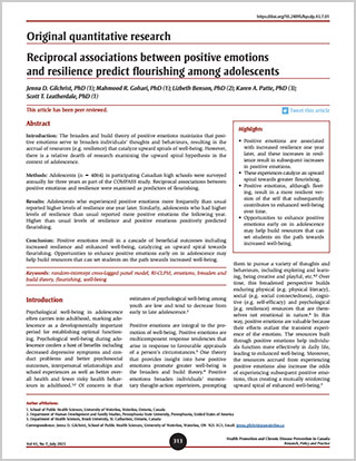 Original quantitative research – Reciprocal associations between positive emotions and resilience predict flourishing among adolescents