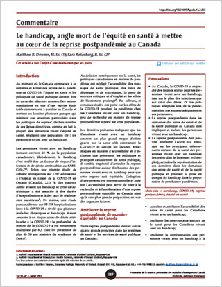 Commentaire – Le handicap, angle mort de l’équité en santé à mettre au cœur de la reprise postpandémie au Canada