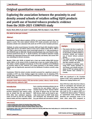 Original quantitative research – Exploring the association between the proximity to and density around schools of retailers selling IQOS products and youth use of heated tobacco products: evidence from the 2020–2021 COMPASS study