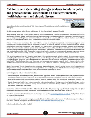 Call for papers: Generating stronger evidence to inform policy and practice: natural experiments on built environments, health behaviours and chronic diseases