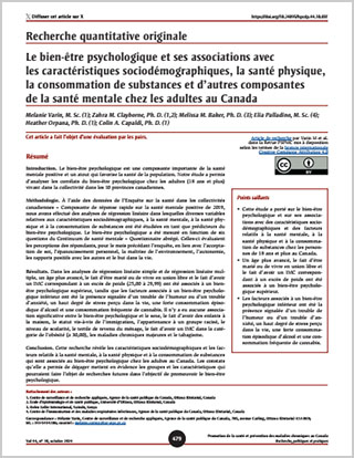 Recherche qualitative originale – Le bien-être psychologique et ses associations avec les caractéristiques sociodémographiques, la santé physique, la consommation de substances et d’autres composantes de la santé mentale chez les adultes au Canada
