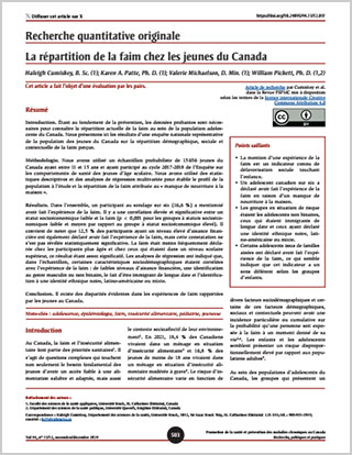 Recherche quantitative originale – La répartition de la faim chez les jeunes du Canada