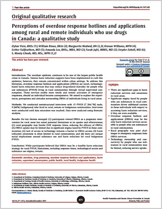 Original qualitative research – Perceptions of overdose response hotlines and applications among rural and remote individuals who use drugs in Canada: a qualitative study