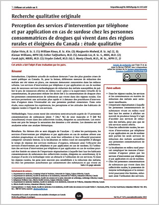 Recherche qualitative originale – Perception des services d’intervention par téléphone et par application en cas de surdose chez les personnes consommatrices de drogues qui vivent dans des régions rurales et éloignées du Canada : étude qualitative