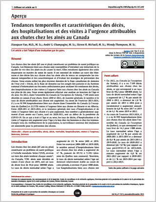 Aperçu – Tendances temporelles et caractéristiques des décès, des hospitalisations et des visites à l’urgence attribuables aux chutes chez les aînés au Canada