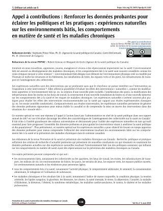 Appel à contributions : Renforcer les données probantes pour éclairer les politiques et les pratiques : expériences naturelles sur les environnements bâtis, les comportements en matière de santé et les maladies chroniques