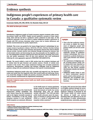 Evidence synthesis – Indigenous people’s experiences of primary health care in Canada: a qualitative systematic review