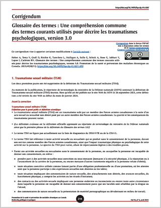 Corrigendum – Glossaire des termes : Une compréhension commune des termes courants utilisés pour décrire les traumatismes psychologiques, version 3.0