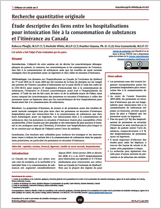 Recherche quantitative originale – Étude descriptive des liens entre les hospitalisations pour intoxication liée à la consommation de substances et l’itinérance au Canada