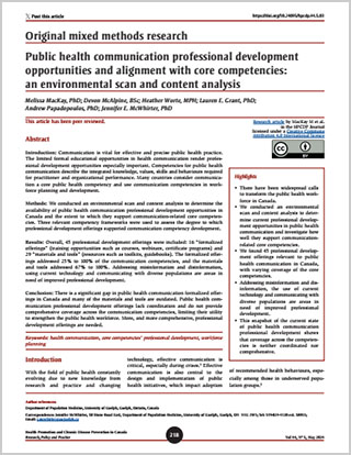 Original mixed methods research – Public health communication professional development opportunities and alignment with core competencies: an environmental scan and content analysis 